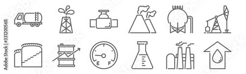 set of 12 oil and petroleum industry icons. outline thin line icons such as profit growth, lab tool, profit growth, oil tank, faucet, oil pumps