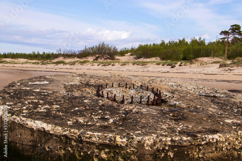 echoes of the second world war. Barbettes of 34 artillery battery guns. The Severodvinsk, the island of Yagry. photo