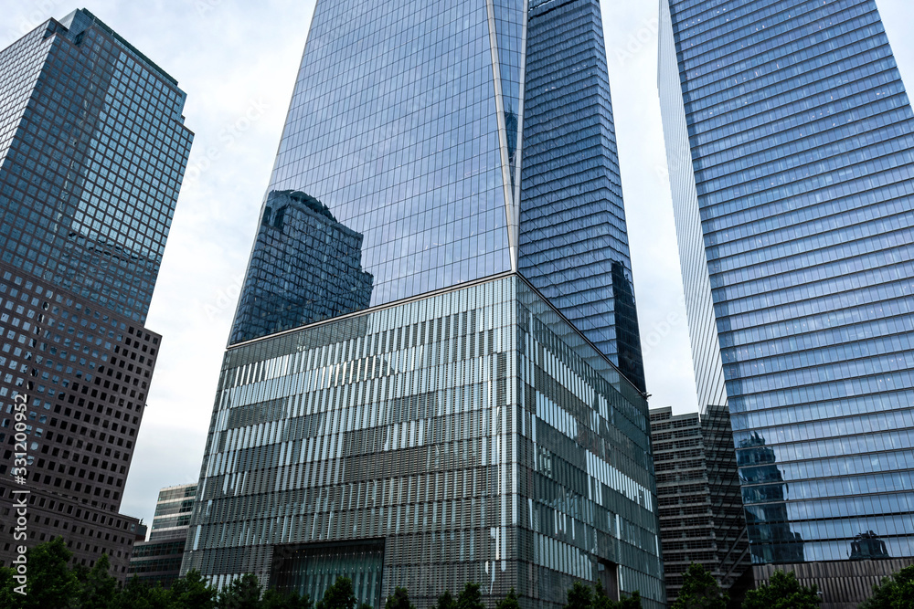 Low angle view of skyscrapers in the Financial District of New York City Low angle view of skyscrapers in the Financial District of New York City
