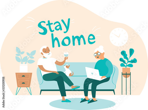 Elderly senior couple at home. Coronavirus covid-19 self quarantine concept