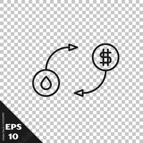 Black line Oil exchange, water transfer, convert icon isolated on transparent background. Vector Illustration
