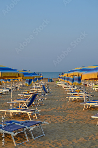 Fototapeta Naklejka Na Ścianę i Meble -  Deserted, emptied beach. Lido di Jesolo Italy