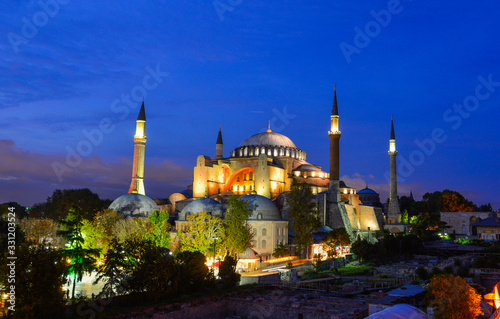 Ancient mosque at night in Istanbul, Turkey