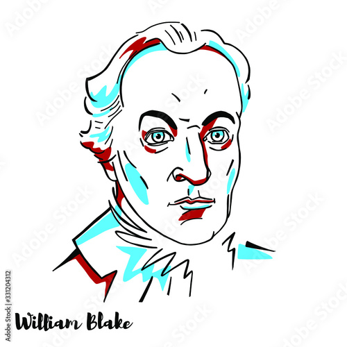 William Blake engraved vector portrait with ink contours. English poet, painter, and printmaker. Largely unrecognised during his lifetime, Blake is now considered a seminal figure in the history of th