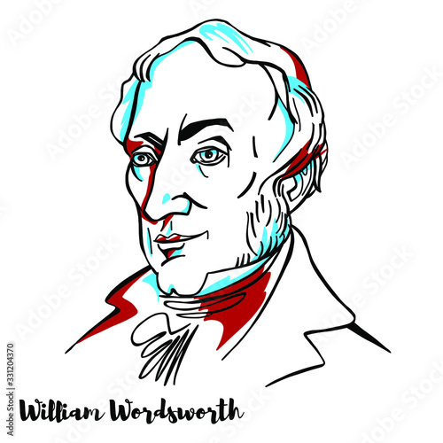 William Wordsworth engraved vector portrait with ink contours.English Romantic poet who, with Samuel Taylor Coleridge, helped to launch the Romantic Age in English literature. photo