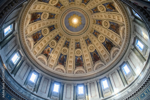 The inside of the dome of Frederiks Kirke Church or Marble Church Marmorkirken in Copenhagen, Denmark. February 2020