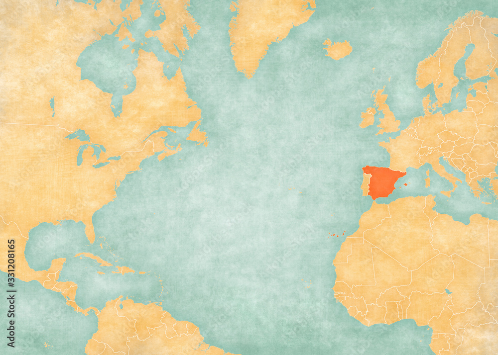 Fototapeta premium Map of North Atlantic Ocean - Spain