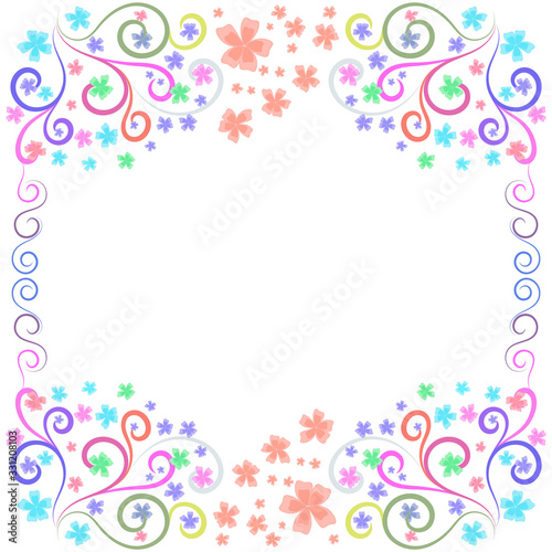 Multicolored rainbow frame of flowers and patterns for creativity