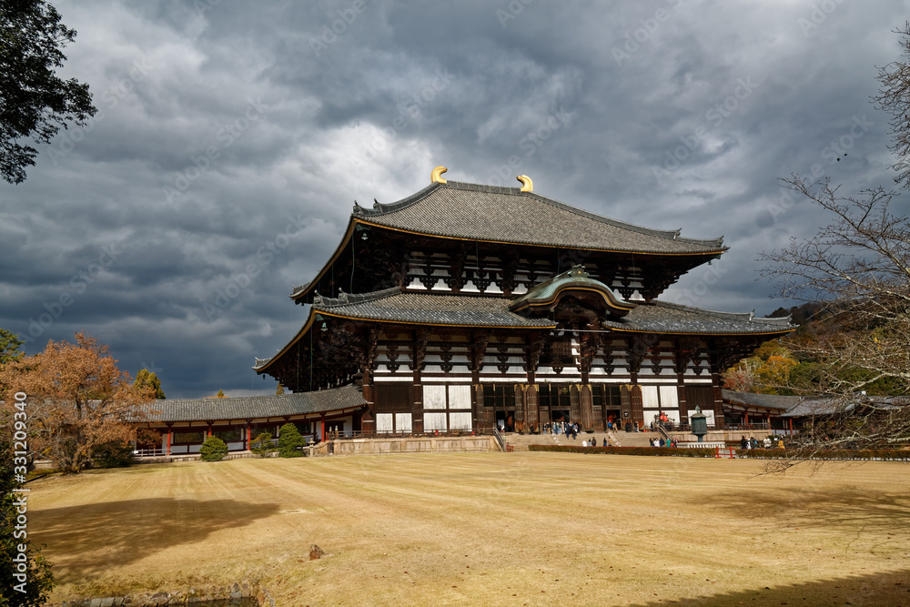 Obraz premium Entrance to the pagoda with trees in park