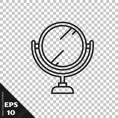 Black line Round makeup mirror icon isolated on transparent background. 8 March. International Happy Women Day. Vector Illustration