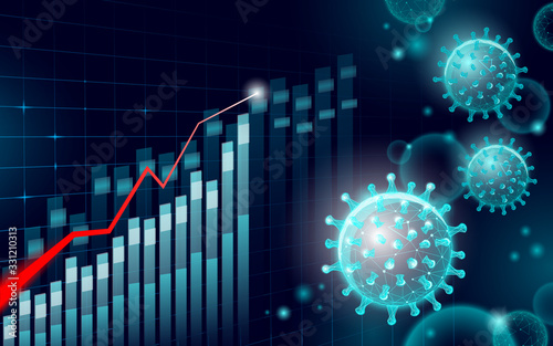 Growing graph coronavirus stats. Infection pneumonia hazard outbreak. 3D point low poly. International design. Against virus epidemic vector illustration