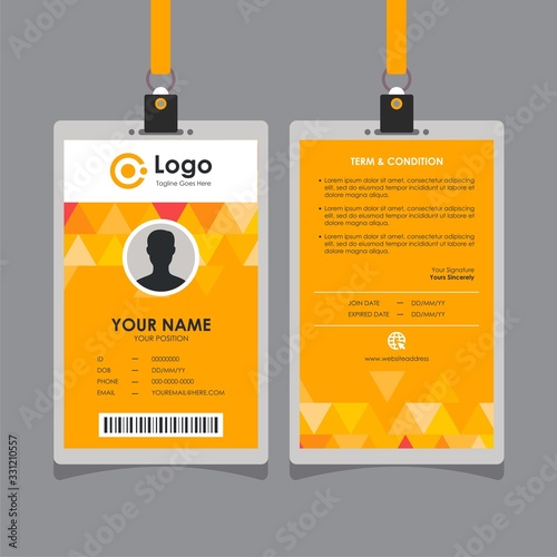 Simple Geometric Yellow Polygon Id Card Design, Professional Identity Card Template Vector for Employee and Others