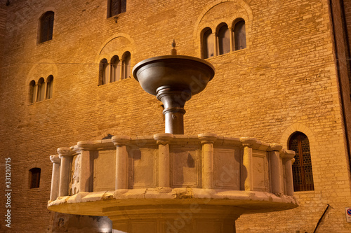 Fabriano, Marches, Italy: historic buildings by night