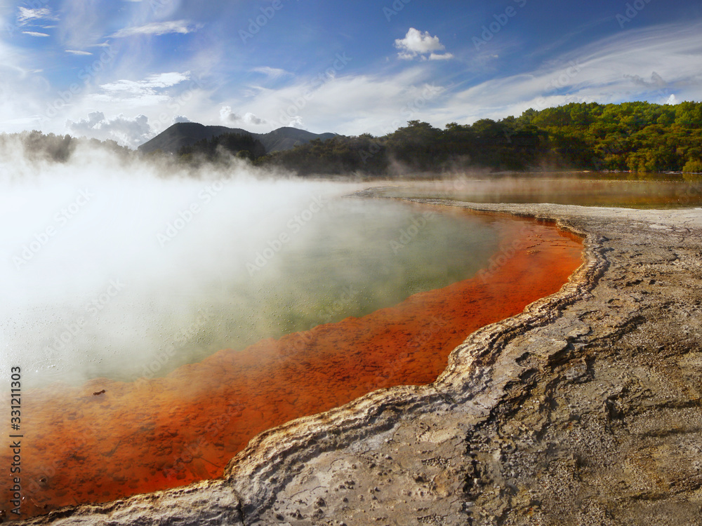 Hot springs active volcanic area crater lake pool New Zealand