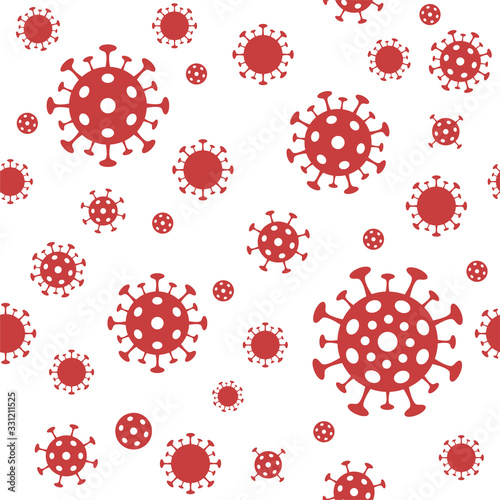Coronavirus seamless pattern. Vector background with red covid-19 bacteria