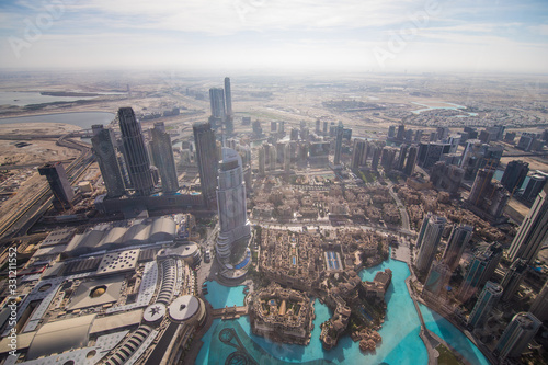 Fotografiet Dubai, UAE - December, 2019: view from Burj khalifa tower, Dubai, United Arab Em