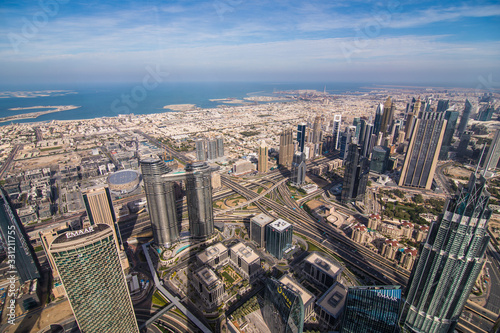 Dubai  UAE - December  2019  view from Burj khalifa tower  Dubai  United Arab Emirates