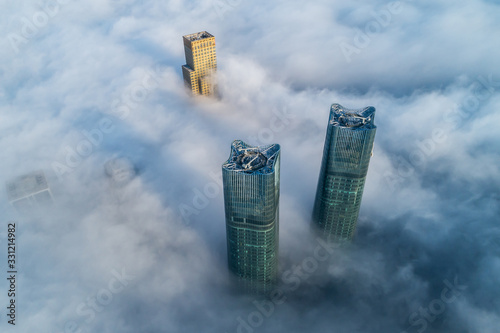 Photography A City shrouded in fog in the morning, Nanchang, China