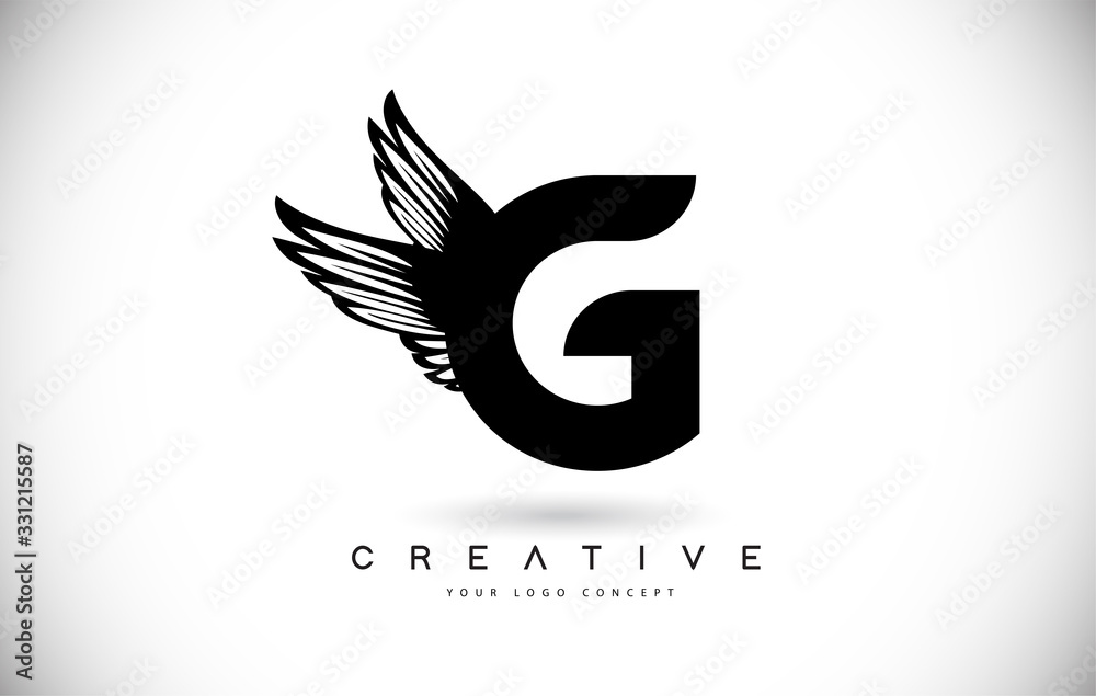 Obraz premium G Letter Logo with Wings. Creative Wing Letter G Logo icon Design Vector Illustration.