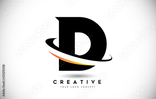 Letter D Swoosh Logo With Creative Curved Swoosh Icon Vector.