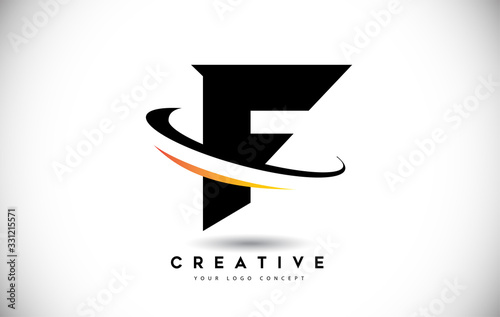 Letter F Swoosh Logo With Creative Curved Swoosh Icon Vector.