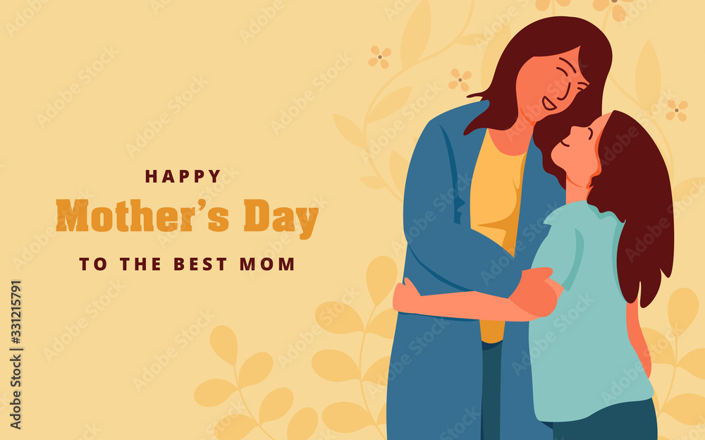 Vector illustration of a mother hugging her daughter, Happy mother's day background Vector illustration of a mother hugging her daughter, Happy mother's day background
