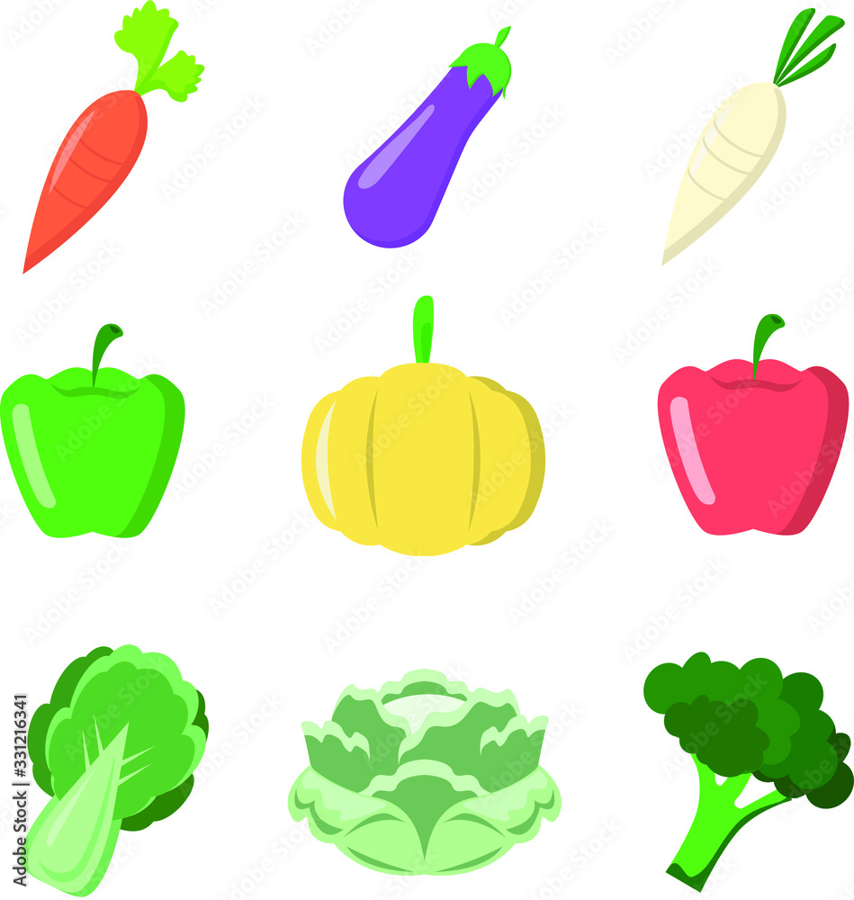 FLAT VEGETABLES SET VECTOR FLAT VEGETABLES SET VECTOR