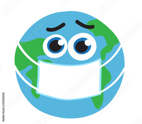 Planet earth in a medical mask on a white background. Vector illustration.