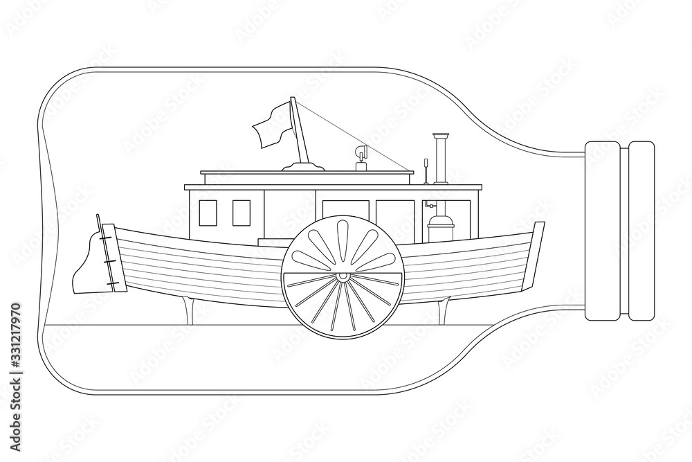 Children's coloring book. Paddle steamer. Vector