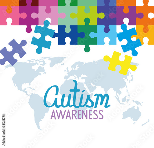 world autism day with puzzle pieces vector illustration design