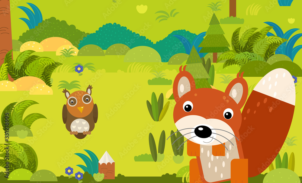 Naklejka premium cartoon scene with different european animals in the forest illustration