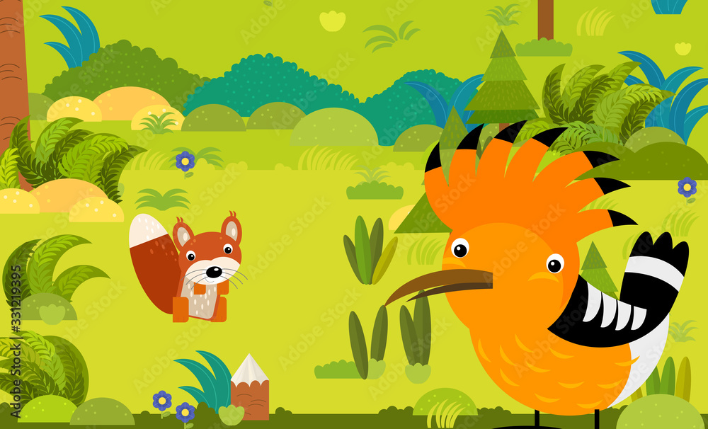 Obraz premium cartoon scene with different european animals in the forest illustration