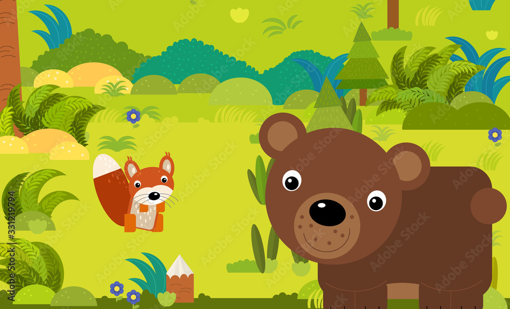 cartoon scene with different european animals in the forest illustration cartoon scene with different european animals in the forest illustration