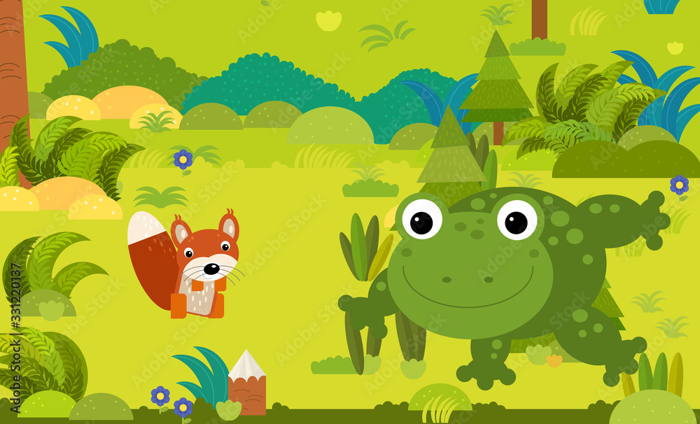 Naklejka premium cartoon scene with different european animals in the forest illustration