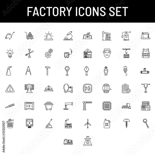 Black outline Factory icon set on white background.