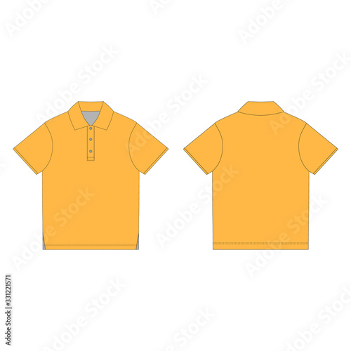 Orange polo t-shirt isolated on white background. Uniform clothes. Front and back technical sketch .