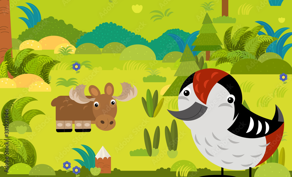 Obraz premium cartoon scene with different european animals in the forest illustration