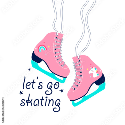 Hand drawing print design. İce skating and slogans vector illustration .	
