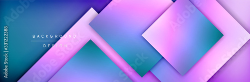 Square shapes composition geometric abstract background. 3D shadow effects and fluid gradients. Modern overlapping forms