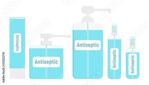 Hygiene Icons Set. Antiseptic Gel. Washing Hand with Soap. Vector Illustration.