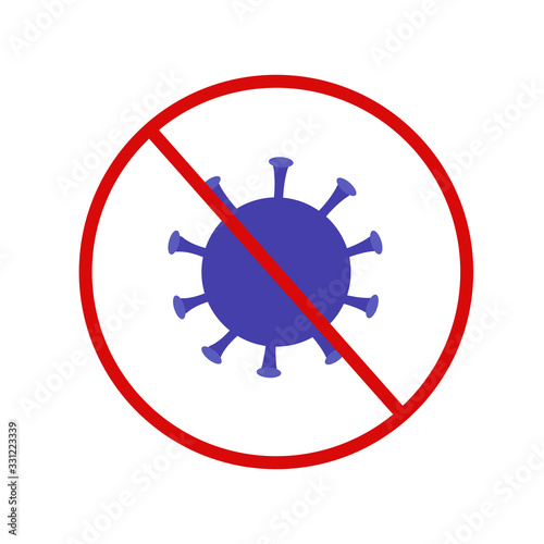 Stop COVID-19. Attention, coronavirus. Stop the coronavirus pandemic. Sign of a coronavirus with a stop. Blue and red. Vector illustration 