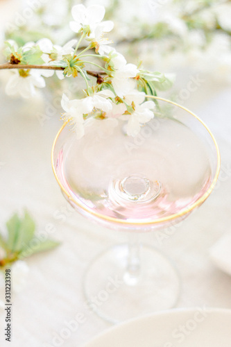 Wedding glass with spring flowers