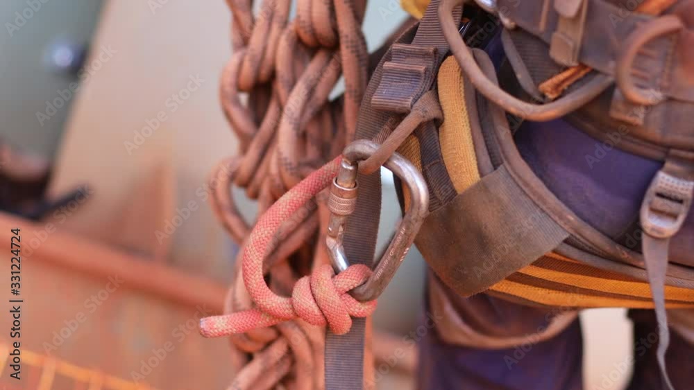 4 K Footage of 10.5 MM dynamic rope low elastic elongation fasten with