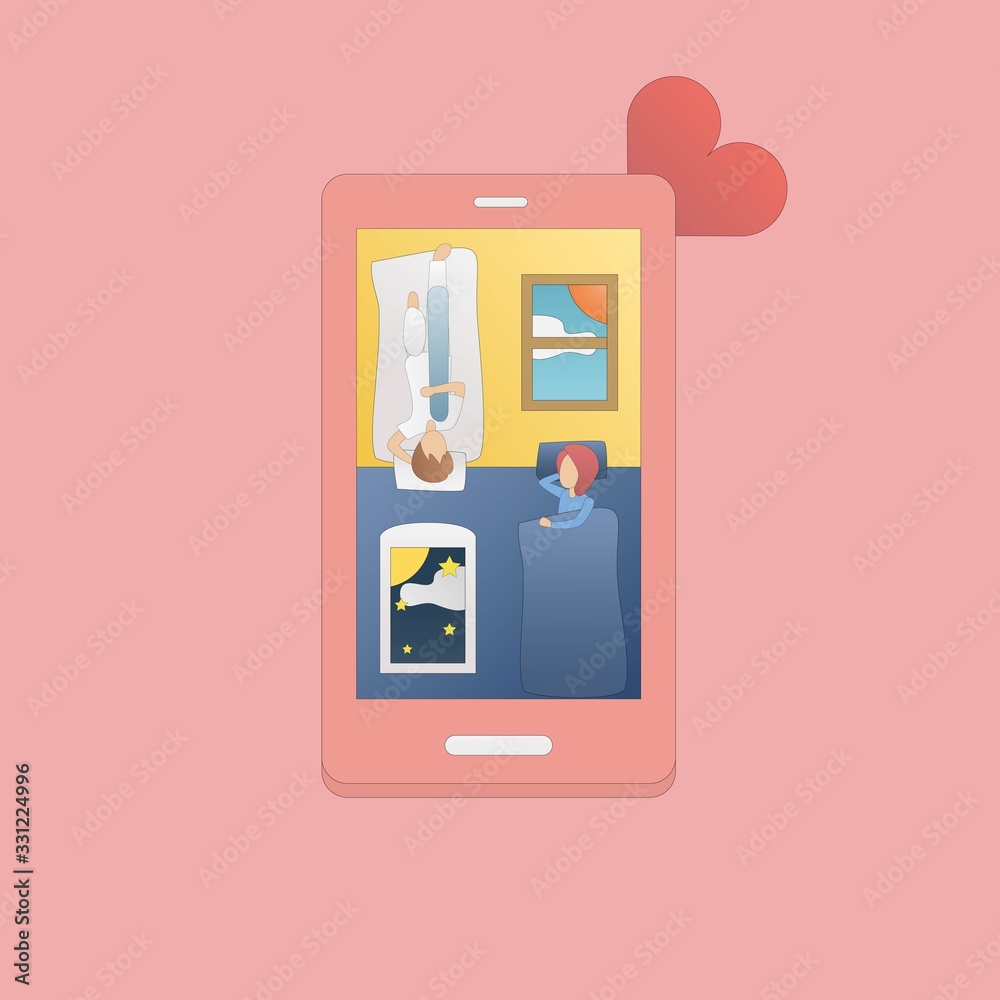 Long Distance Relationship Cute Love,couple boy and girl have long distance  relationship in different time, day and night,via social communication in  phone,They look happy and romantic. Stock Vector | Adobe Stock