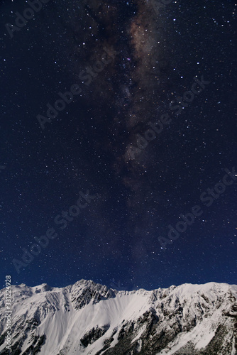 Galaxy and the snow mountains in Mt Cook National Park, New Zealand