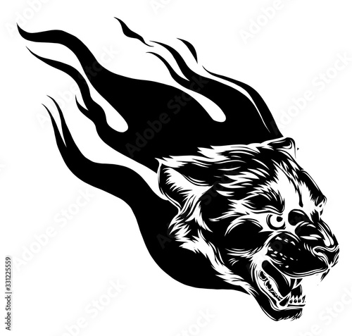 Jaguar head with Flame Tattoo vector illustration