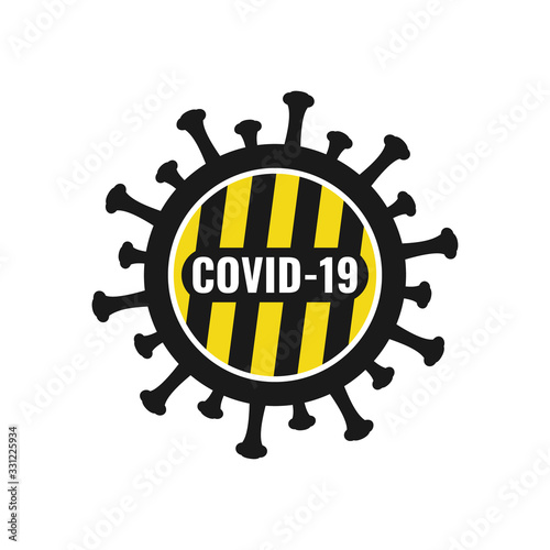 The coronavirus logo with an acronym of COVID-19 is isolated on a white background. The concept is a coronavirus threat.