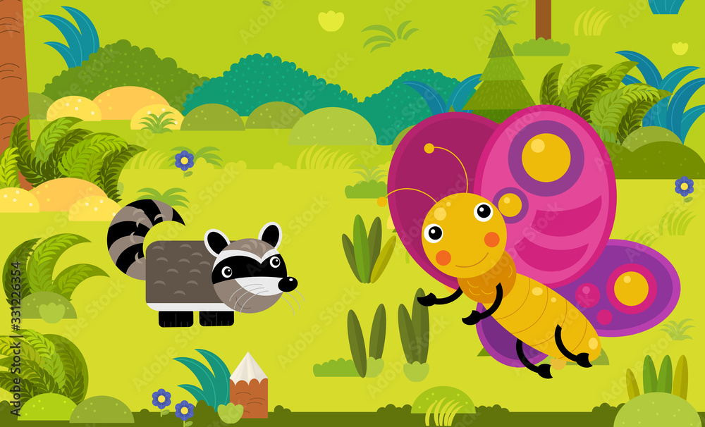 Obraz premium cartoon scene with different european animals in the forest illustration