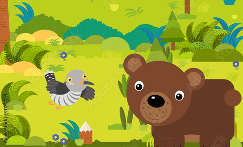 cartoon scene with different european animals in the forest illustration