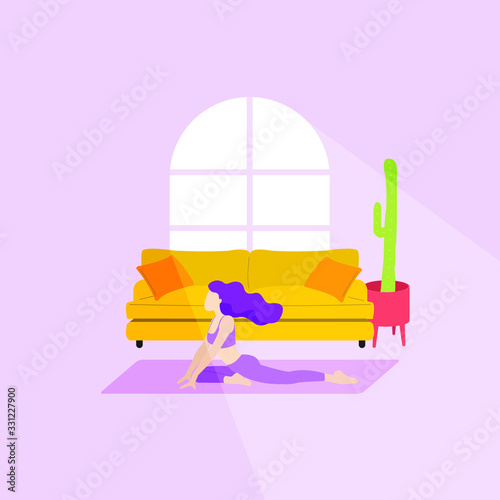 Tips for stay at home while corona virus self isolation which is yoga or exercise. Flat design vector